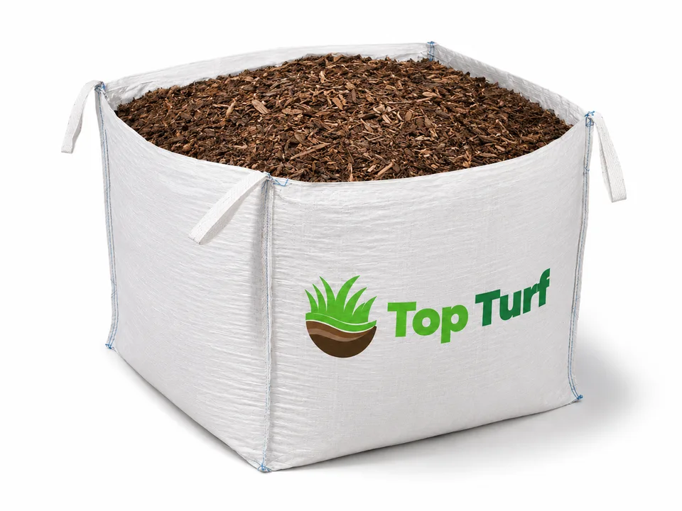 A TopTurf bulk bag of premium landscaping bark
